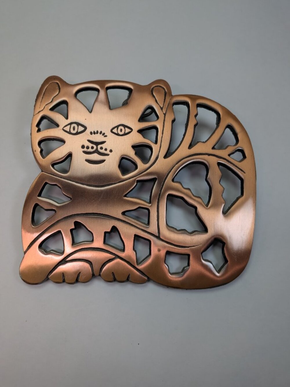 Vintage 2000 ODI Copper Cat Kitten Openwork Trivet Wall Hanging Decor Y2K